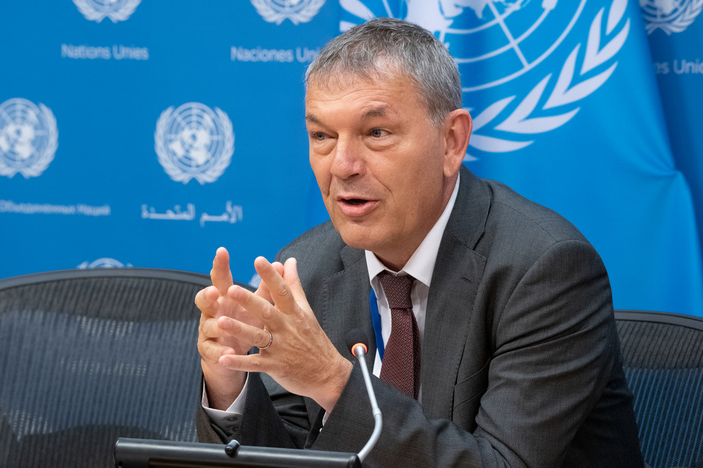 Le Commissaire général de l'UNRWA, Philippe Lazzarini, devant la presse à New York (photo d'archives).